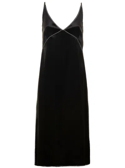 DRIES VAN NOTEN DRIES VAN NOTEN WOMEN BLACK DANA SLIP DRESS WITH SEQUIN EMBELLISHMENT IN SATIN WOMAN
