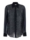 Dries Van Noten Women Blue Shirt With Pointed Collar And All-over Crystal Application In Viscose Wom In Animal Print