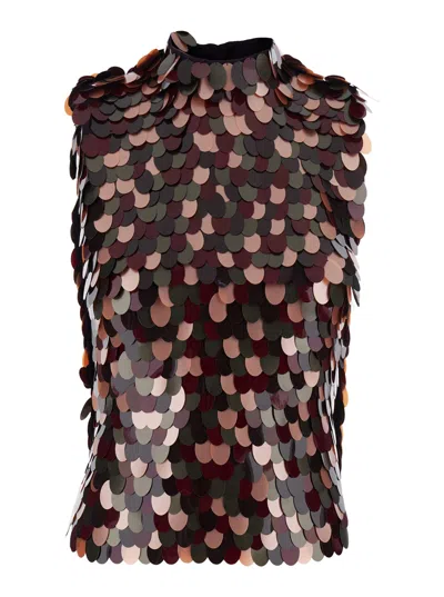Dries Van Noten Women Bordeaux High Neck Top With All-over Sequins In Viscose Woman In Multi