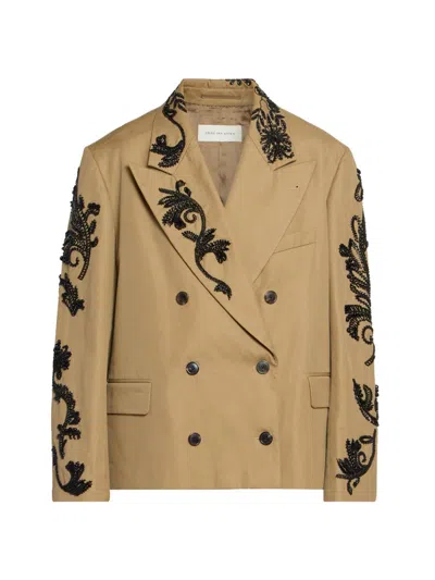 Dries Van Noten Women's Bosea Embroidered Twill Double-breasted Jacket In Brown