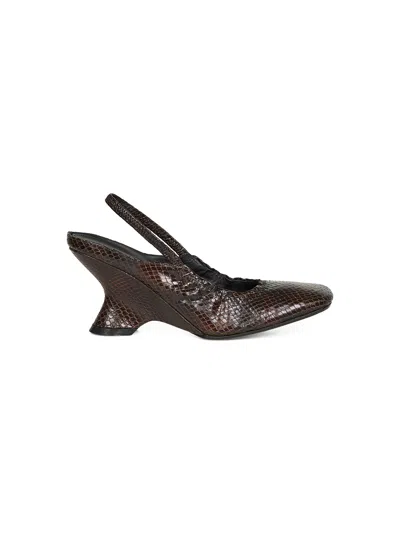 Dries Van Noten Women Brown Lizard-embossed Leather Slingbacks