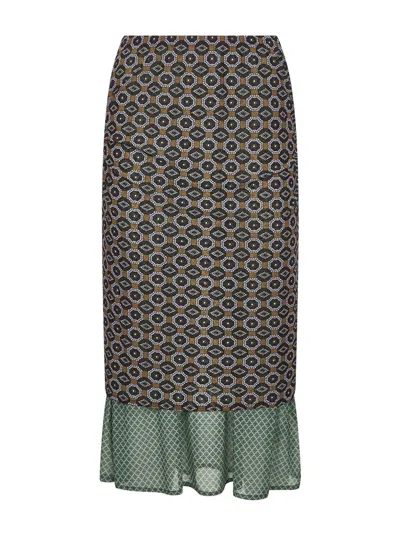 DRIES VAN NOTEN DRIES VAN NOTEN WOMEN BROWN PRINTED MESH LAYERED MIDI SKIRT
