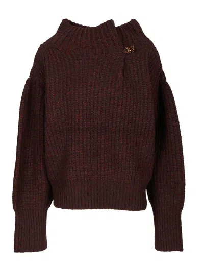 DRIES VAN NOTEN DRIES VAN NOTEN WOMEN BURGUNDY OVERSIZED WOOL SWEATER