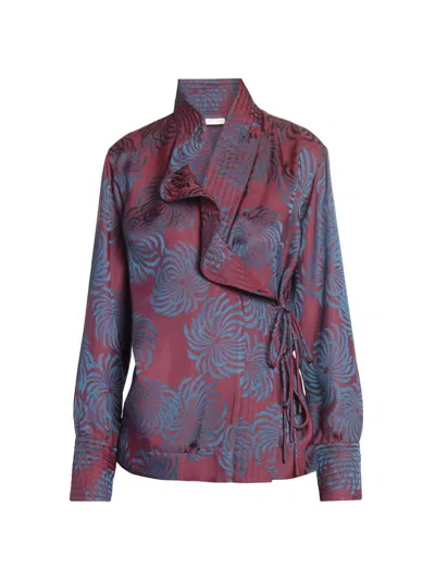 Dries Van Noten Women's Calberton Ruffled Jacquard Wrap Blouse In Blue