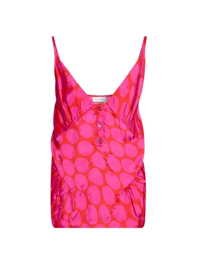 Dries Van Noten Caliya Top Ruffle Detail Sleeveless Straps Neckline In Multi