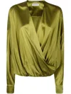 Dries Van Noten Draped Silk-blend Satin Blouse In Green
