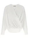 Dries Van Noten Front Draped V-neck Top With Buttoned Cuffs