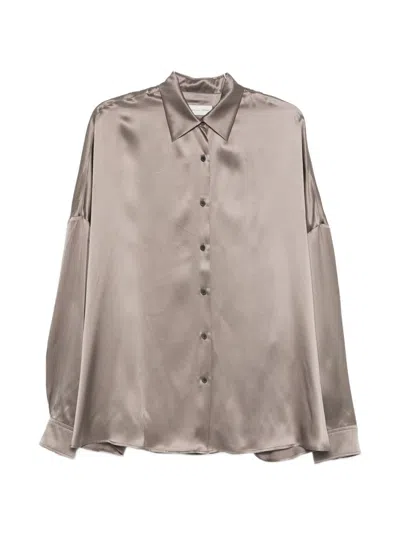 Dries Van Noten Casia Shirt Stertch Satin Silk Shirts Grey In Gray