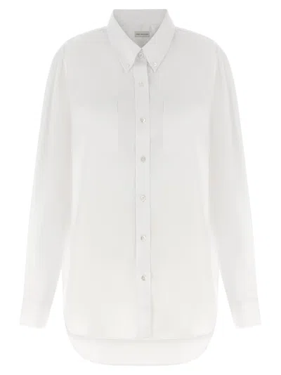 Dries Van Noten Cheers Long Sleeve Button Collar Shirt In White