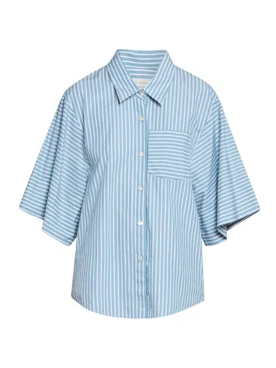 Dries Van Noten Women's Clea Striped Cotton Poplin Shirt In Blue