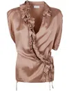 Dries Van Noten Clematis Sleeveless Wrap Blouse With Ruffle Details In Gray