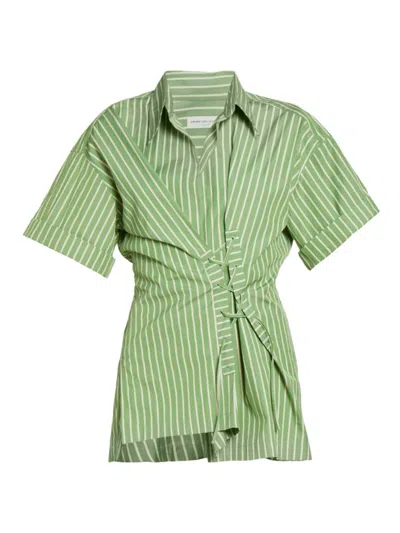 Dries Van Noten Women's Click Lace-up Cotton Shirt In Green
