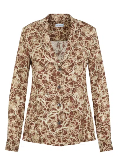 Dries Van Noten Colla Signature Print Long-sleeved Shirt In Beige