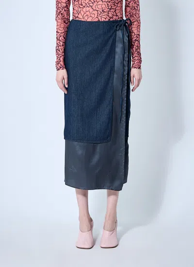 Dries Van Noten Women Denim And Satin Wrap Skirt In Blue