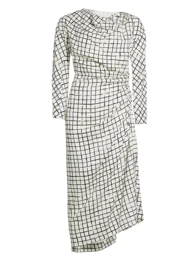 Dries Van Noten Women's Didi Grid Silk-blend Gathered Midi-dress In White