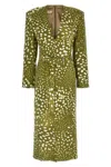 Dries Van Noten V-neck Belted Midi Dress In Green