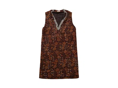 Pre-owned Dries Van Noten Women's  Embellished Vneck Dress In Dbrn
