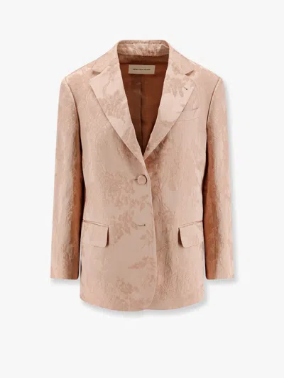 DRIES VAN NOTEN DRIES VAN NOTEN WOMEN JACQUARD LINEN BLEND BLAZER WITH FLORAL MOTIF
