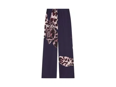 Pre-owned Dries Van Noten Women's  Printed Viscose Pants In Navy Blue