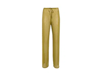 Pre-owned Dries Van Noten Women's  Sheer Embellished Drawstring Pants In Olive
