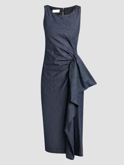 Dries Van Noten Women's Dropps Draped Cotton Sheath Dress In Indigo