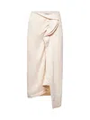 Dries Van Noten Women Ecru Cotton Draped Midi Skirt In Neutral