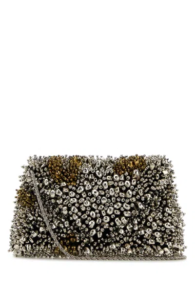 Dries Van Noten Women Embellished Fabric Clutch In Silver