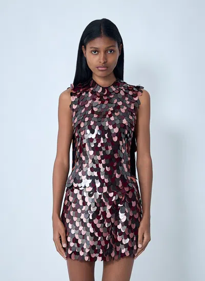 Dries Van Noten Women Bordeaux High Neck Top With All-over Sequins In Viscose Woman In Brown