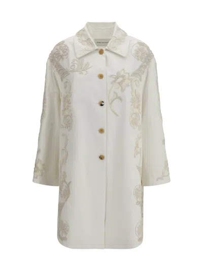 Dries Van Noten Women Embroidered A-line Coat In White
