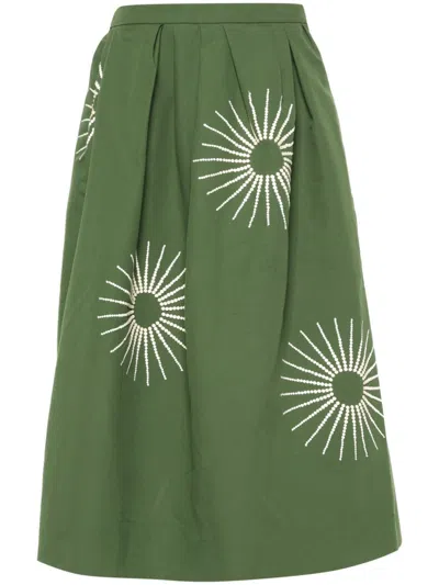 Dries Van Noten Women Embroidered Cotton Midi Skirt