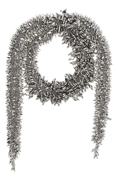 Dries Van Noten Silver Embroidered Scarf Necklace