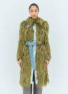 Dries Van Noten Women Faux Fur And Denim Coat In Green