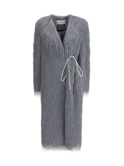 Dries Van Noten Women Fringed Long Coat In Gray