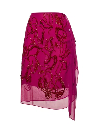 Dries Van Noten Women Fuchsia Georgette Embroidere Skirt In Pink