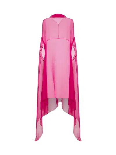 Dries Van Noten Women Fuchsia Sheer Chiffon Cape Dress In Pink