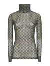 Dries Van Noten High Neck Mesh Top With Mini Tie Print In Multi