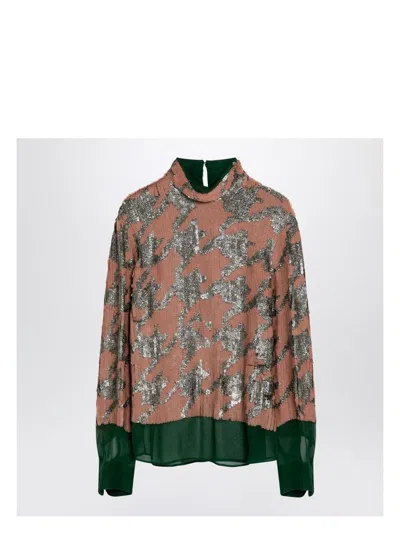 DRIES VAN NOTEN WOMEN'S GREEN/PINK/SILVER BLOUSE WITH SEQUINS SHIRT | SIZE 38 | 0107449320