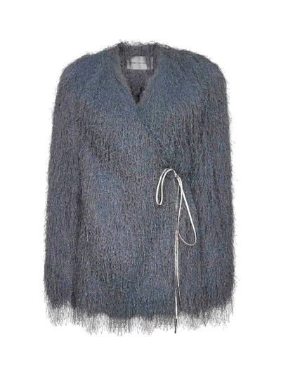 Dries Van Noten Women Grey Fringed Fabric Jacket In Gray