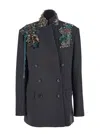 Dries Van Noten Women Grey Jacket With High Collar And Rhinestone Details In Wool Woman In Multi