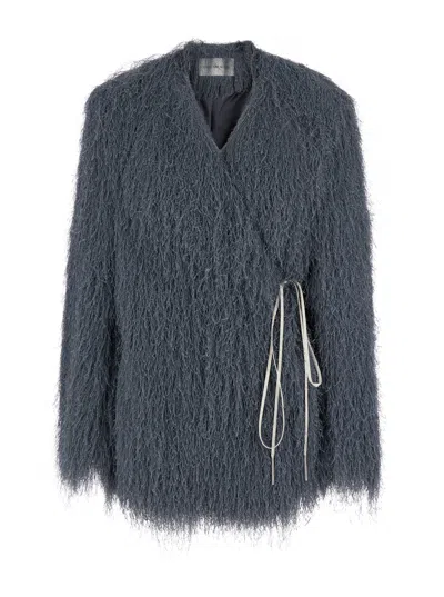 Dries Van Noten Women Grey V-neck Jacket With Side Drawstring In Fabric Woman In Animal Print