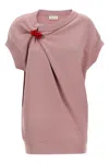 Dries Van Noten Embellished Crew Neck Cap Sleeves Sweatshirt In Pink