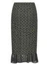 Dries Van Noten Green Printed Mesh Layered Midi Skirt In Black