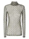 Dries Van Noten Geometric Mesh Top With Glitter Accents In Green