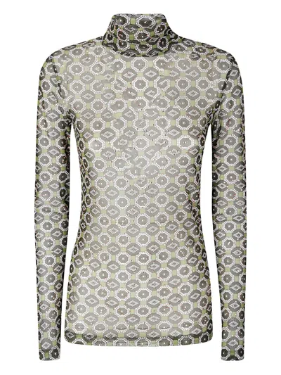 Dries Van Noten Geometric Mesh Top With Glitter Accents In Green