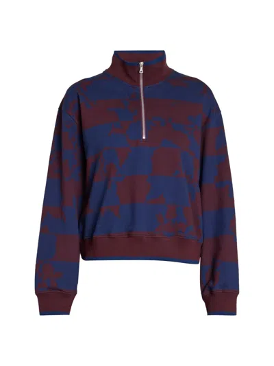 Dries Van Noten Women's Hulvina Abstract Cotton Quarter-zip Sweatshirt In Blue