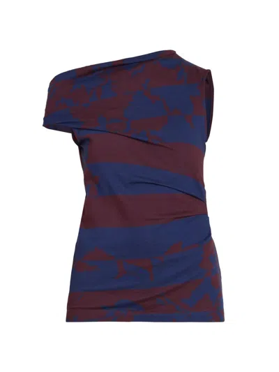 Dries Van Noten Women's Hunray Asymmetric Abstract Cotton Shirt In Blue