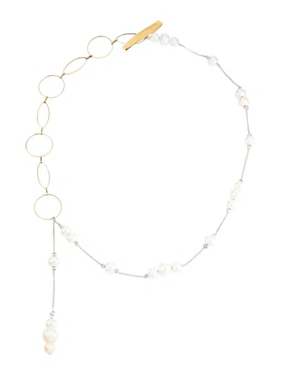 Dries Van Noten Women's Imitation Pearl Chainlink Necklace In Gold