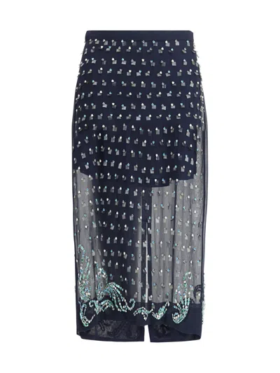 Dries Van Noten Women Jewel Embellishments Midi Skirt In Blue