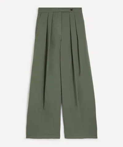 Dries Van Noten Women's Khaki Wide-leg Pleated Trousers In Green