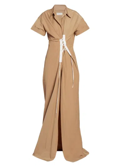 Dries Van Noten Women's Lace-up Cotton-blend Maxi Dress In Beige